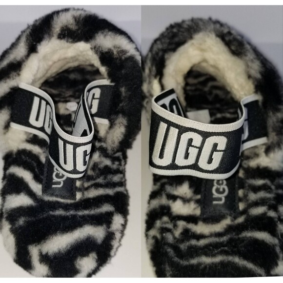 UGG Fluff Yeah Slide Black White Zebra Slipper Sandal Sz 5 36 Sheepskin Fur - Picture 8 of 14